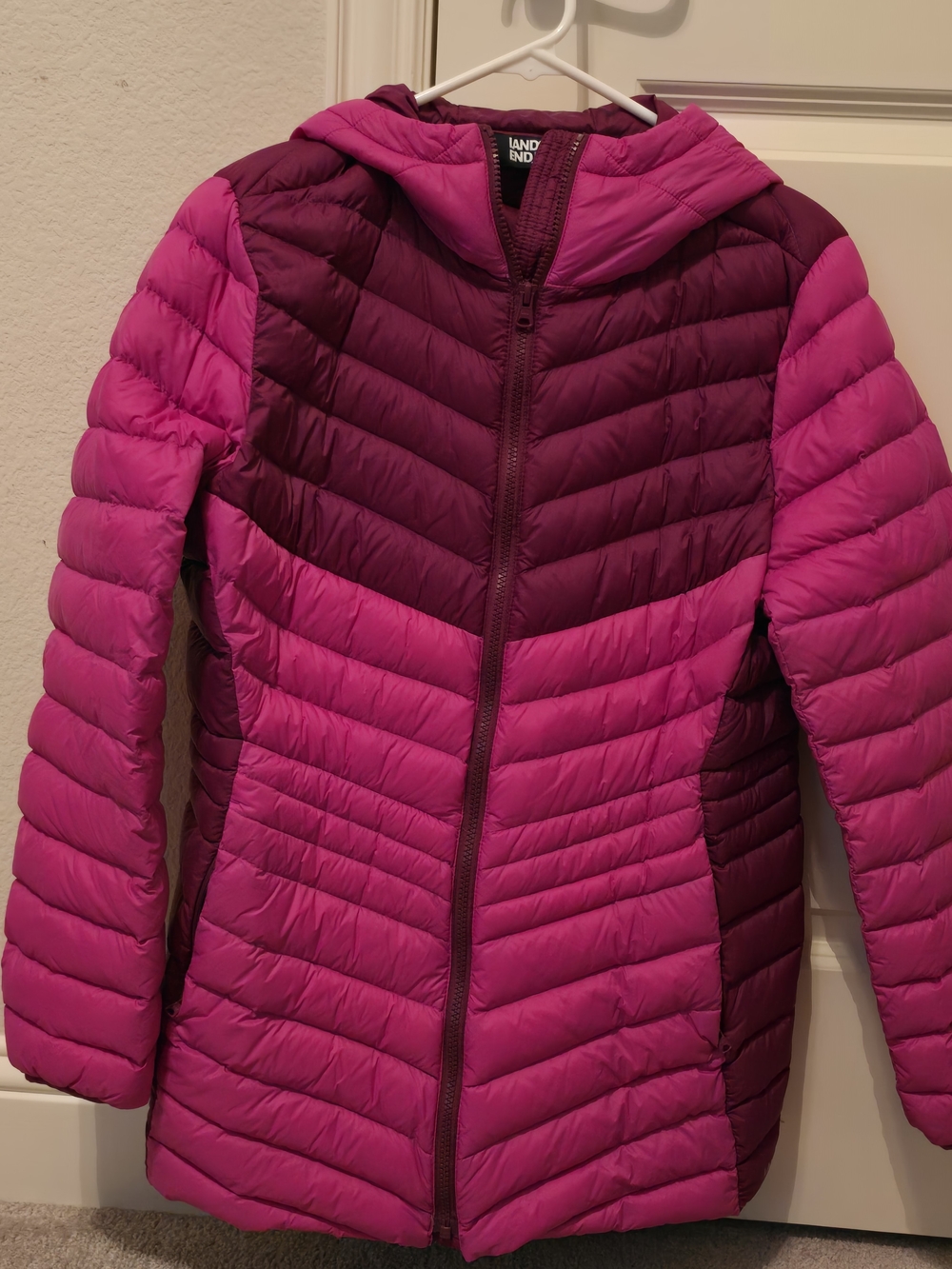 Land's End Women's Two-Tone Pink Hooded Packable Jacket